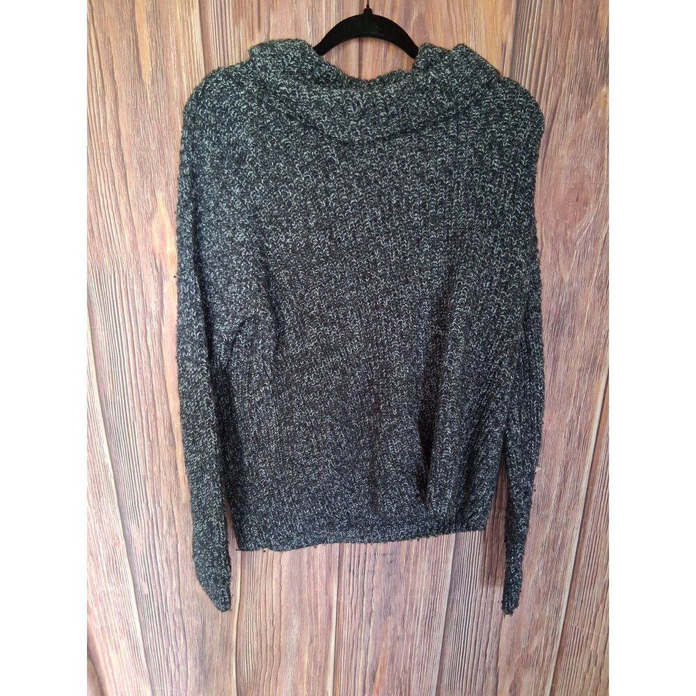 Lands' End Size XL Grey & White Marled Heavy Knit Cowl Neck Sweater
